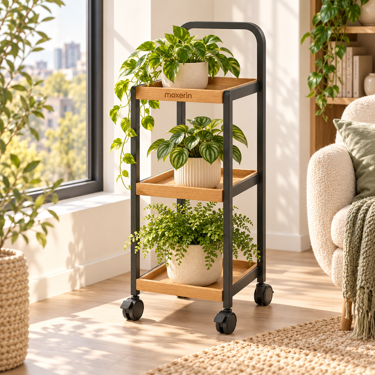 Moxerin Rollgrove Three-Tier Rolling Plant Stand