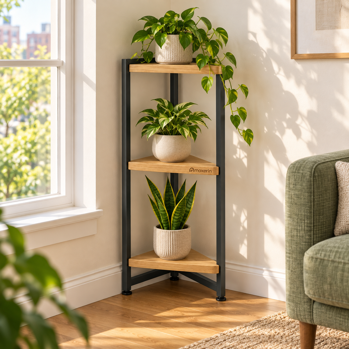 Moxerin Cornerstep Three-Tier Corner Plant Stand