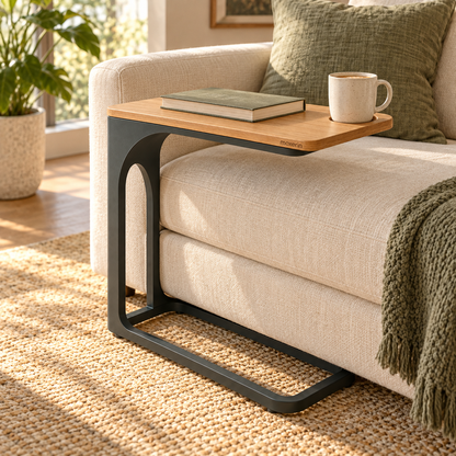 Moxerin Arcside C-Shaped Sofa Side Table with Cup Recess